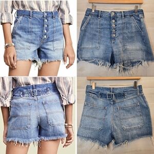 Free People Blue Distressed High-Waist Denim Shorts 26